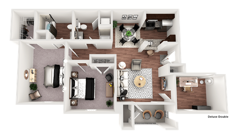 Floor plan for 2 beds, 2 baths, 1173 sqft
